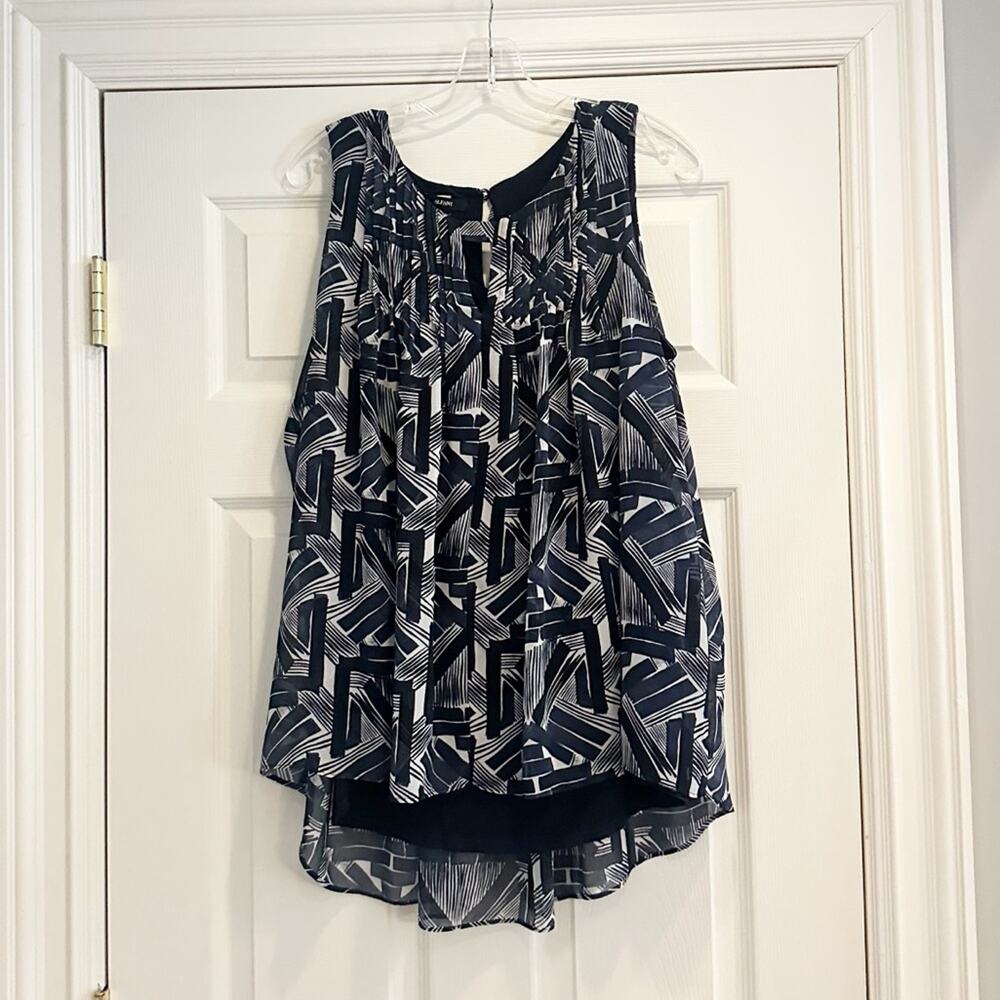 ALFANI Sleeveless Tunic Blue White Print Summer Hi low Flowy Loose Fit LARGE - Picture 11 of 11
